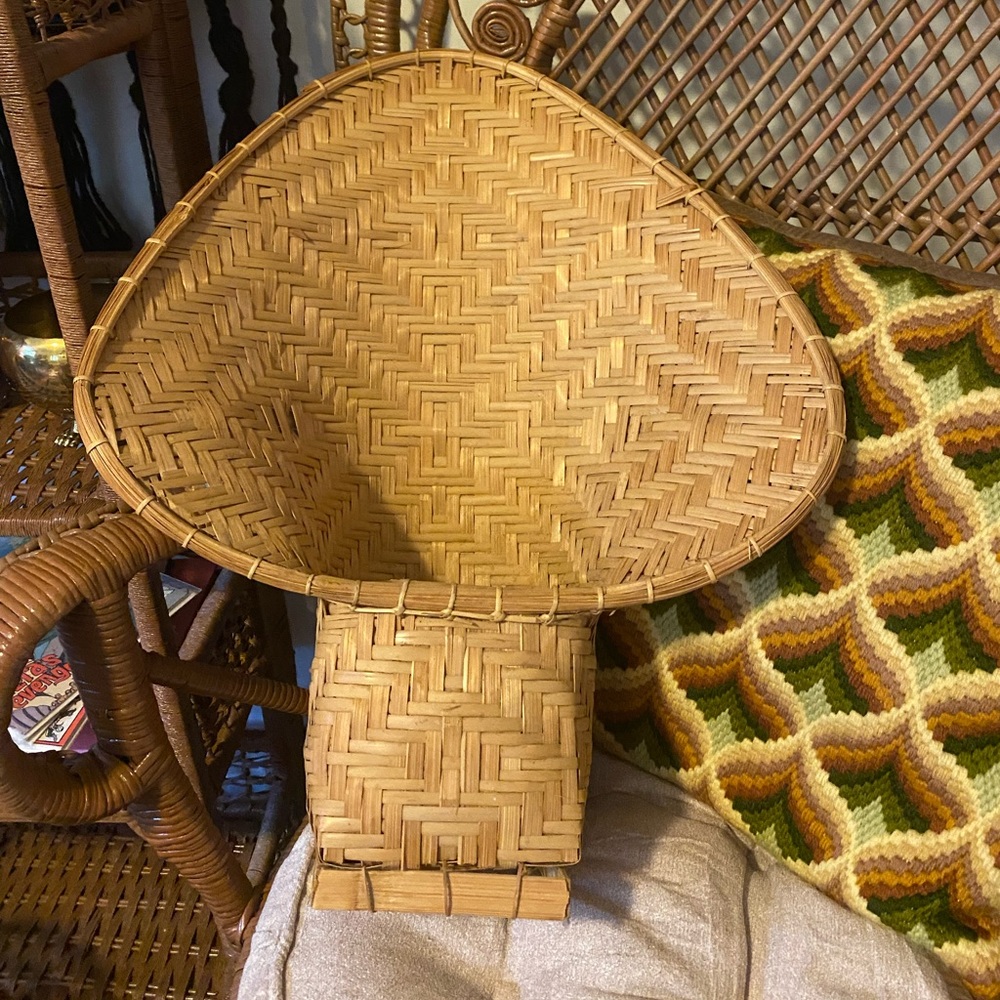 bamboo wicker fan planter vintage boho wall hanging